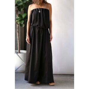 ESSE Studios Strapless Black Elastic Waist Long Maxi Dress 100% Italian Cotton